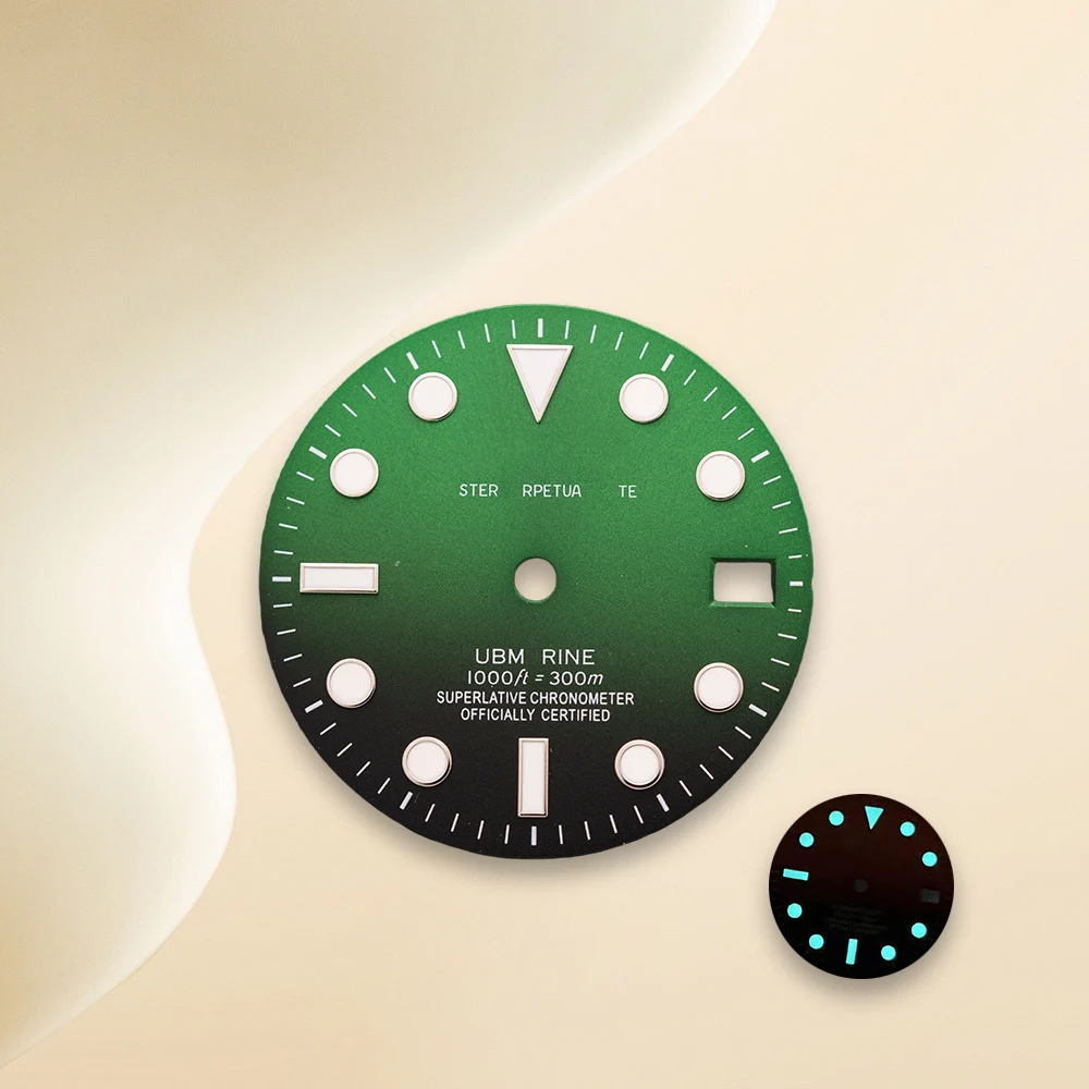Cadran à rayons solaires avec Logo S, 28.5mm, NH35, adapté au mouvement NH35/NH36/4R/7S C3, outil de Modification de montre lumineux vert