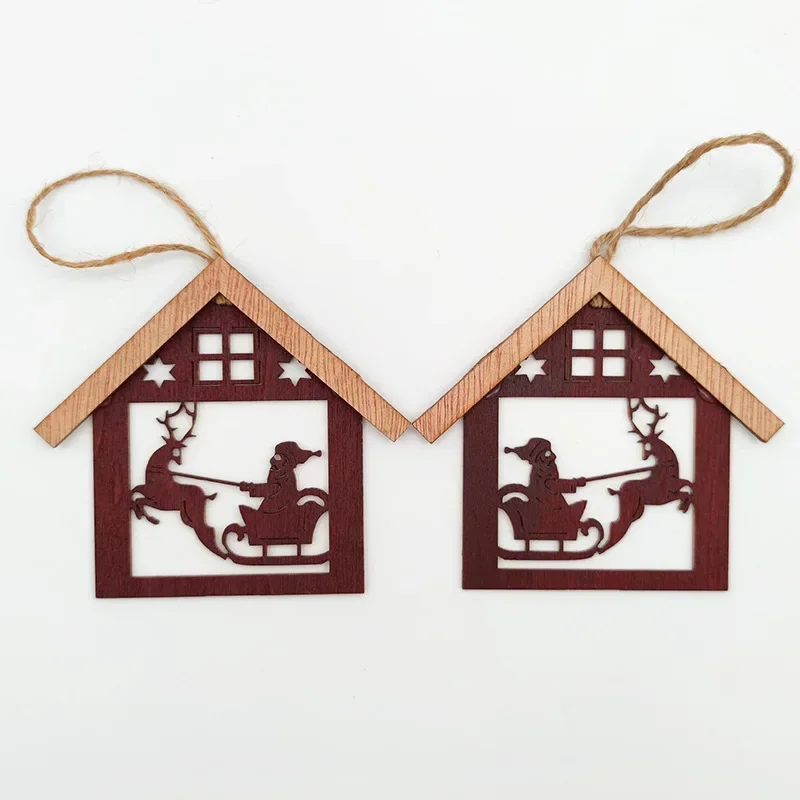 Decorative Wooden Christmas House, Hollow Out Style, Ornaments, Pendant, Hanging Gifts, Xmas Tree, Home Party Decorations