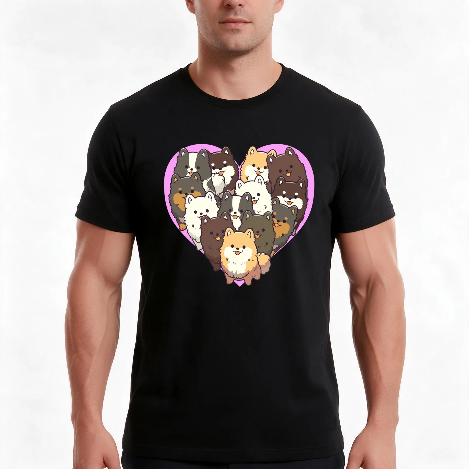 Pomeranian Dog Heart T-Shirt, Summer Casual Cotton Tee, Oversized Streetwear Tops, Vintage Graphic Print, Loose Fit Short Sleeve