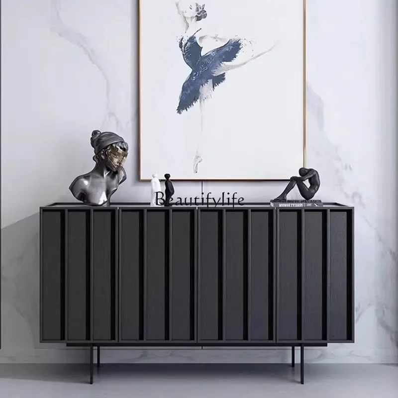 

ls 27 Modern minimalist black oak dining side tea cabinet dining room living room entrance shoe cabinet