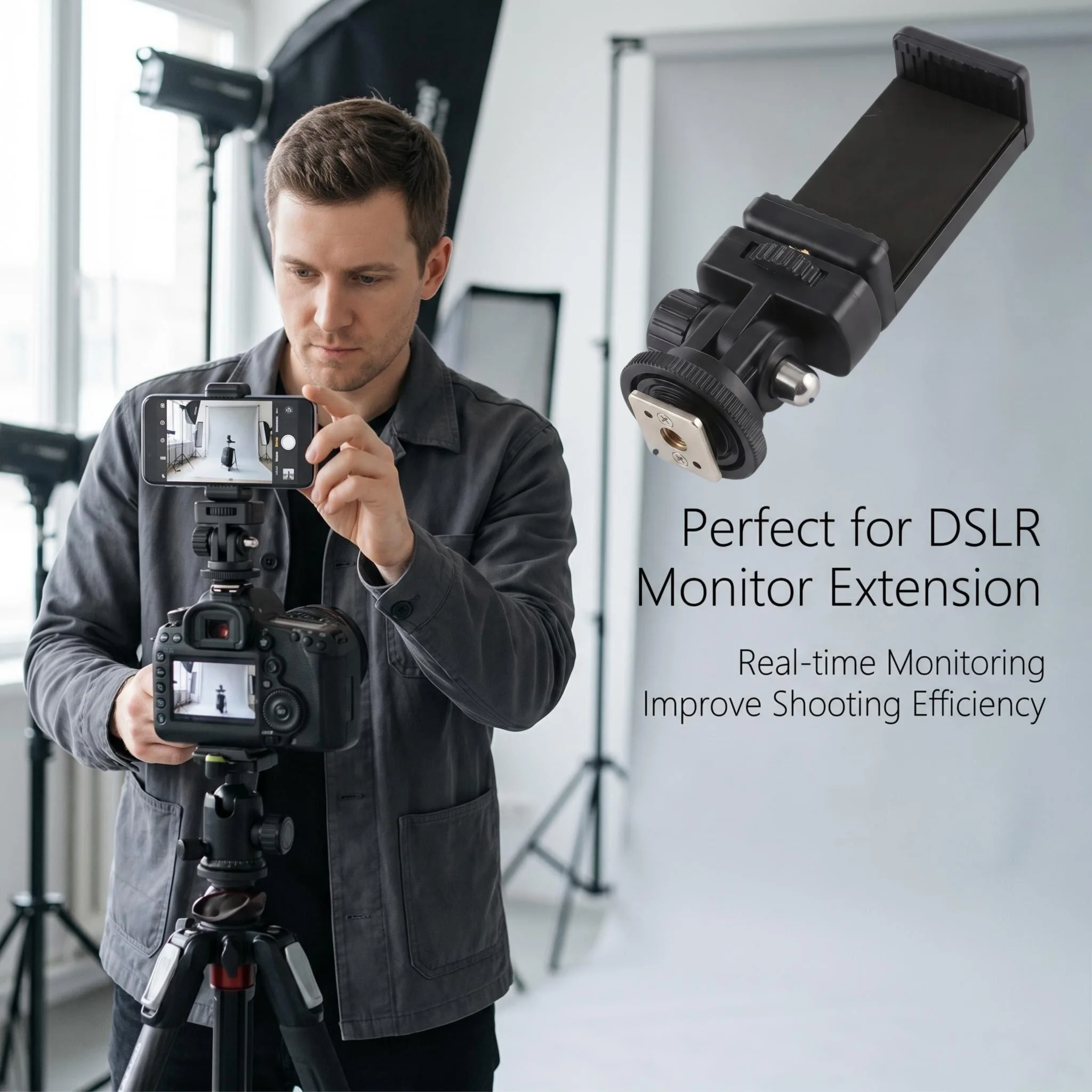 Camera Hot Shoe Phone Stands, Display, Telescopic Tripod Adapter (with Cold Shoe Mounting Base) - Suitable for Iphone,