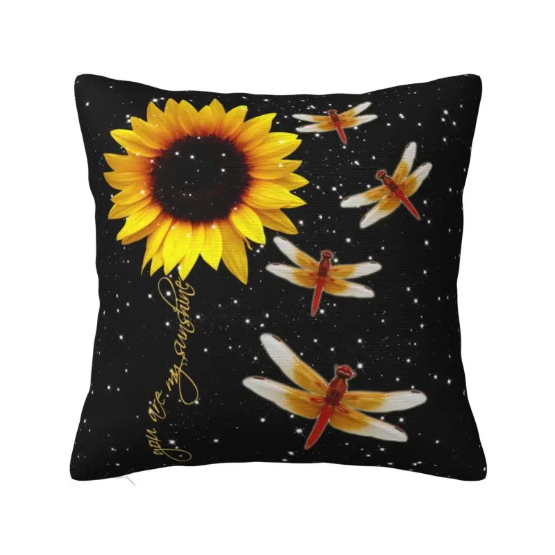 

Dragonfly With Sunflower Pattern Pillow for Living Room Insect Floral Art Luxury Cushion Cover Car Pillowcase