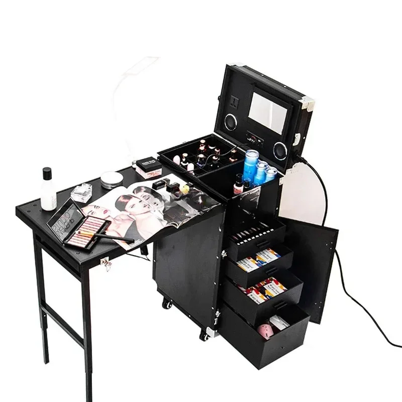 Portable Makeup Artist Nail Tables Foldable Nail Manicure Table Salon Furniture Creative Multi-function Pull Rod Makeup Table A