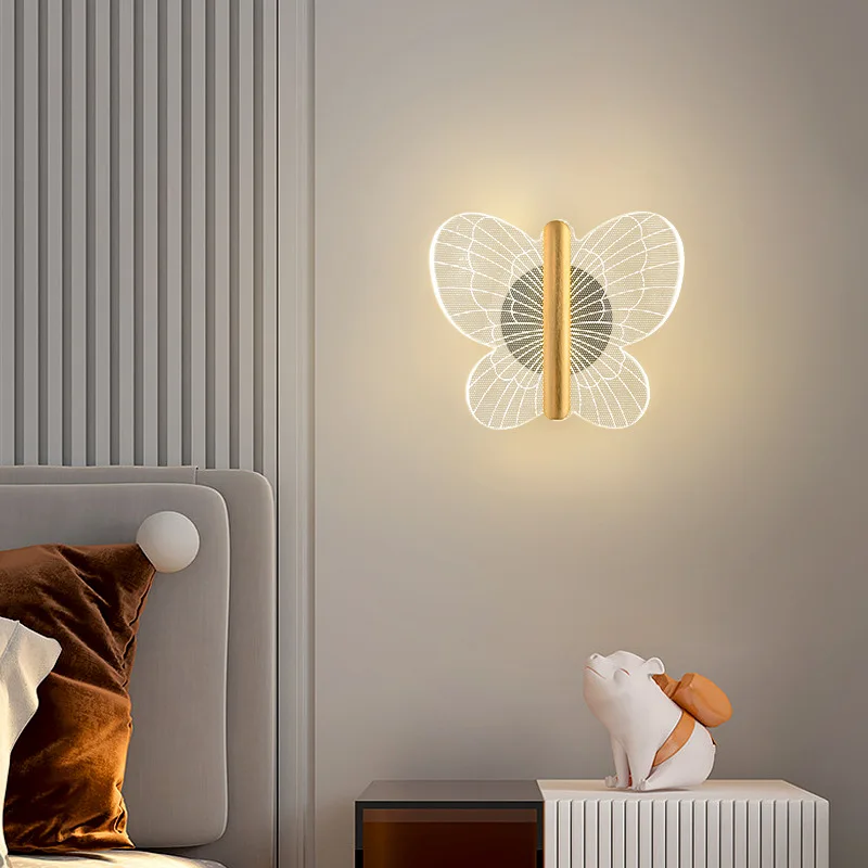 Led Acrylic Butterfly Wall Light Lamp Lampara De Pared Dormitorio Three-Color Dimming Indoor Bedroom Living Room Home Decoration