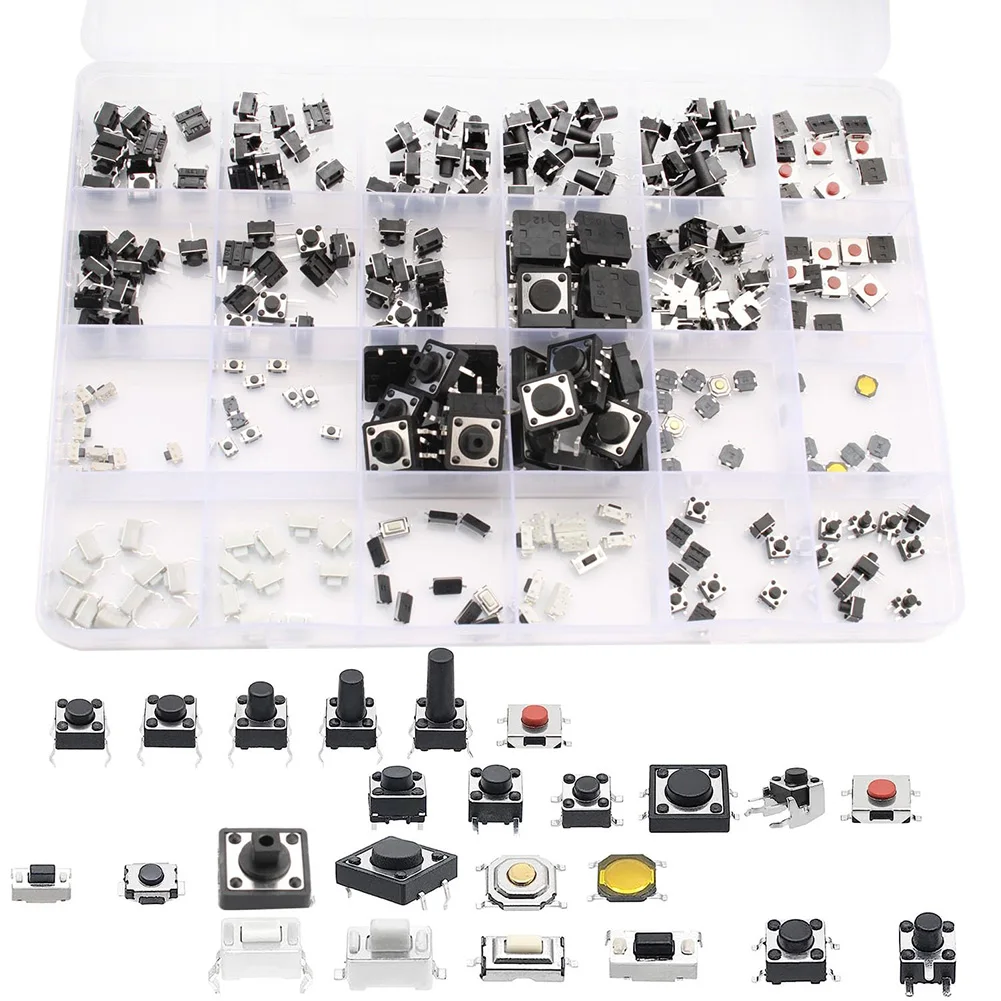 For Mini Switch Compatible Tactile Push Buttons 240 pcs 24 Value Types for Integration in Audio Equipment and Office Machinery