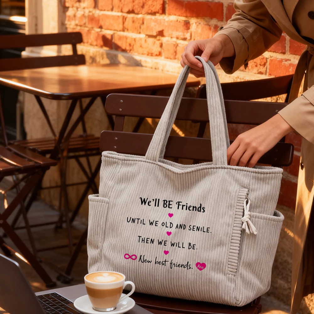 

Casual Corduroy Handbag with Zipper Closure, Large Capacity Fixed Shoulder Strap Daily Commuter Handbag, Shopping Bag, tote bag