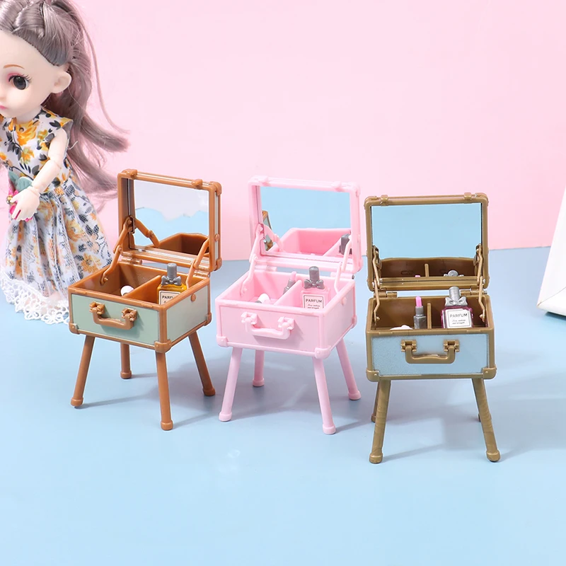 1 Set 1:12 Doll House Home Scene Decoration Mini Makeup Box Makeup Mirror Model Set