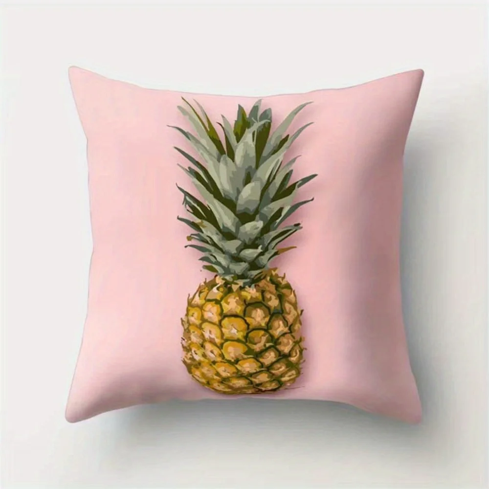 4pcs Pineapple-themed pattern Single-sided printing Short plush Suitable living rooms bedrooms sofas (excluding pillow cores)
