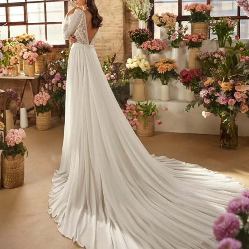 فساتين زفاف بيضاء مشد الدانتيل خارج الكتف فساتين الزفاف ألف خط تنورة عارية الذراعين ذيل طويل متعدد الطبقات صنع ﻿ تخصيص