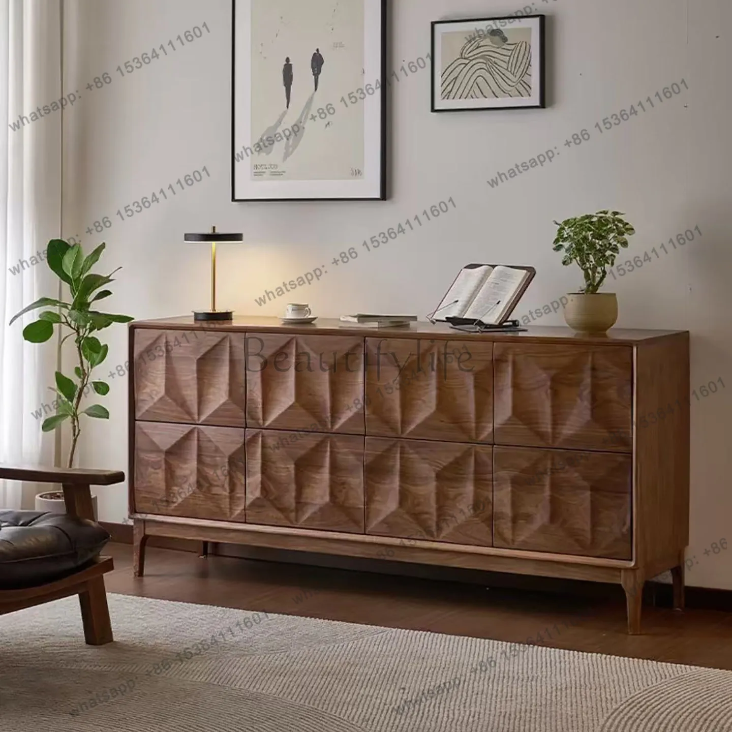 YJ North American black walnut diamond side cabinet solid wood entrance bedroom bedside cabinet