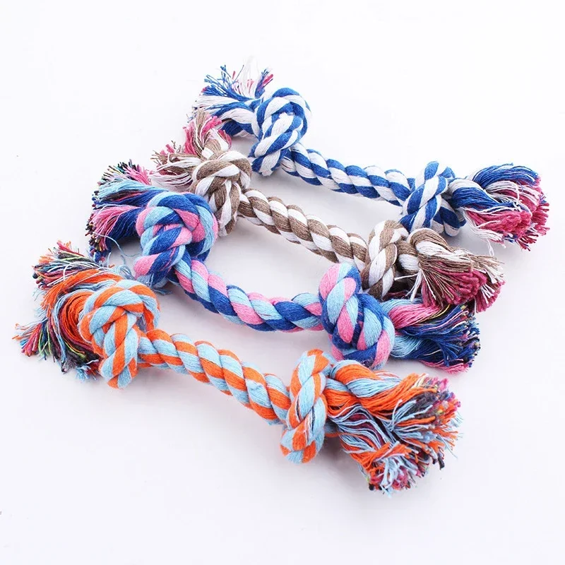 2PCS Pet Dog Toy Bite Rope Double Knot Cotton Rope Funny Cat Toy Bite Resistant and Sharp Teeth Pet Supplies Puppy Random Color