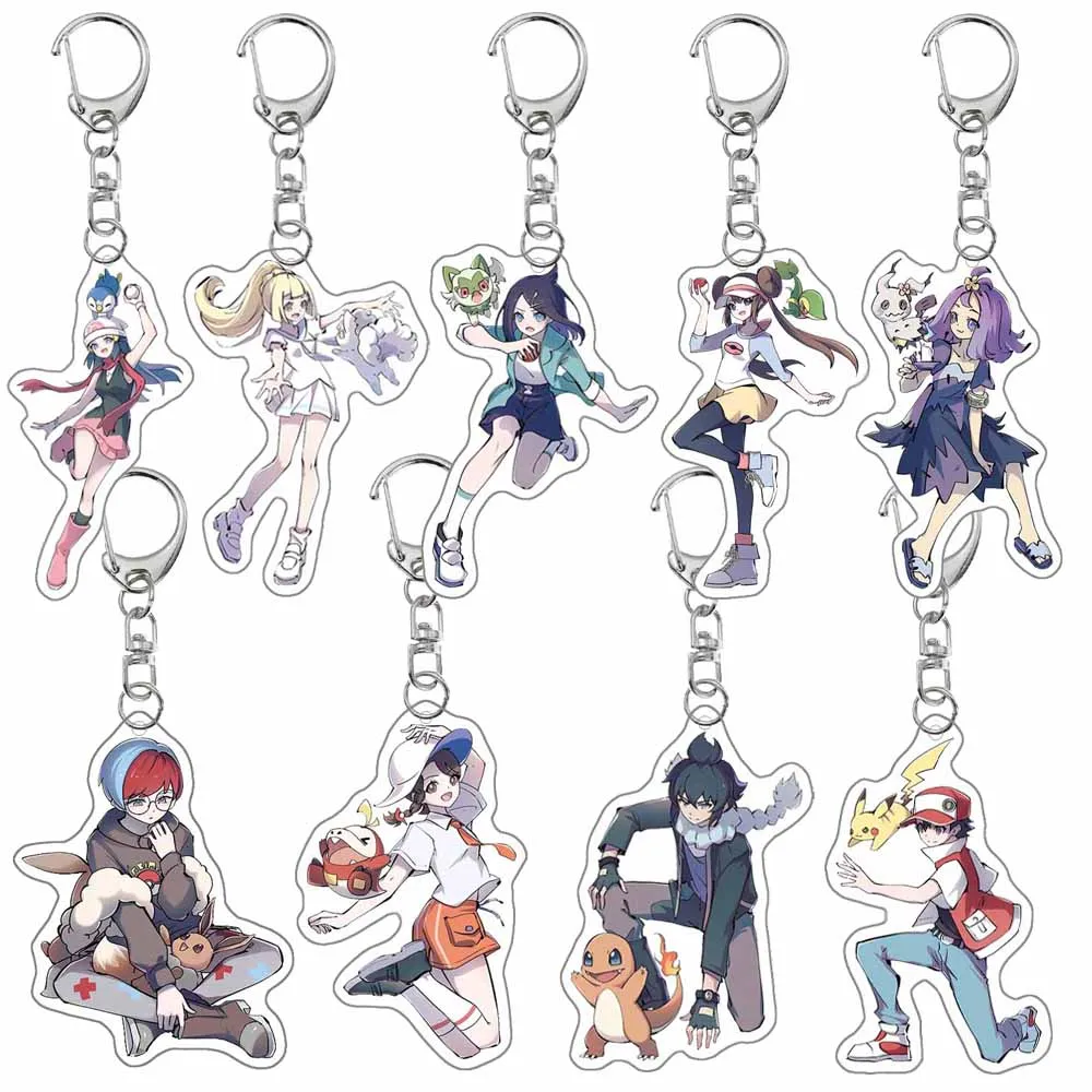 Pokemon Anime Charmander Furret Eevee Lillie Red Piplup Rosa Lyra Belibolt Sprigatito dibujos animados lindo llavero acrílico colgante