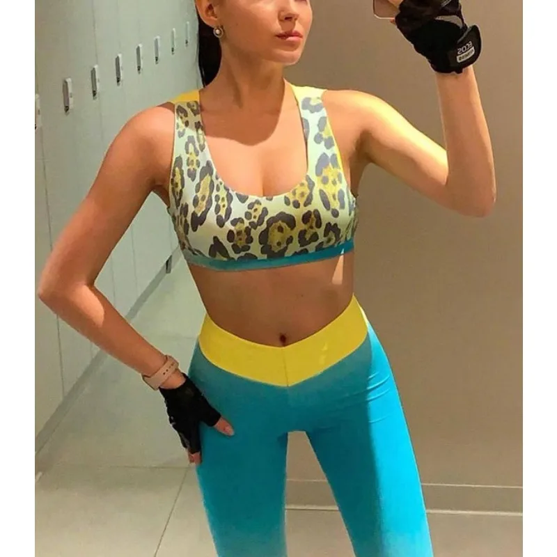 Krisnanas Leopard Print 2 Piece Pant Sets Women 2026 U Neck Cross Back Tanks Spliced V-shaped Leggings New in Matching Set 22960