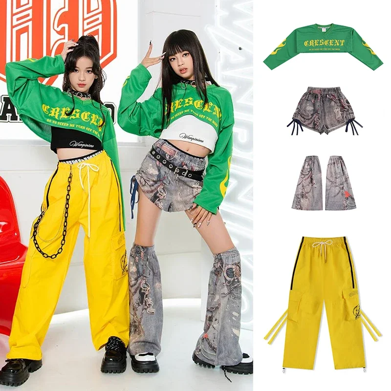 Vêtements de danse Jazz pour enfants, Costume de scène de rue Hip Hop Cool pour filles, vêtements de défilé de mode, Shorts, pantalons, hauts XH1341