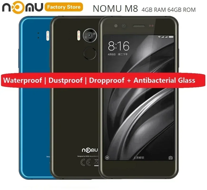 NOMU M8 4 ГБ ОЗУ 64 ГБ ПЗУ IP68 Прочный смартфон 5,2 дюйма Octa Core 1,5 ГГц Сотовый телефон Dual 21.0MP Водонепроницаемый NFC 4G LTE Мобильный телефон