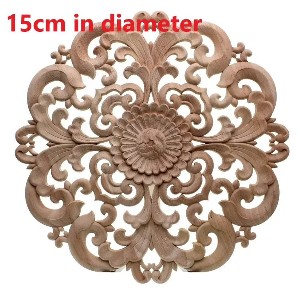 Home Decoration Onlay Applique Woodcarving Decal High Quality Round Wooden Decor 15/20cm Decorative Flower Board
