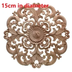 Home Decoration Onlay Applique Woodcarving Decal High Quality Round Wooden Decor 15/20cm Decorative Flower Board