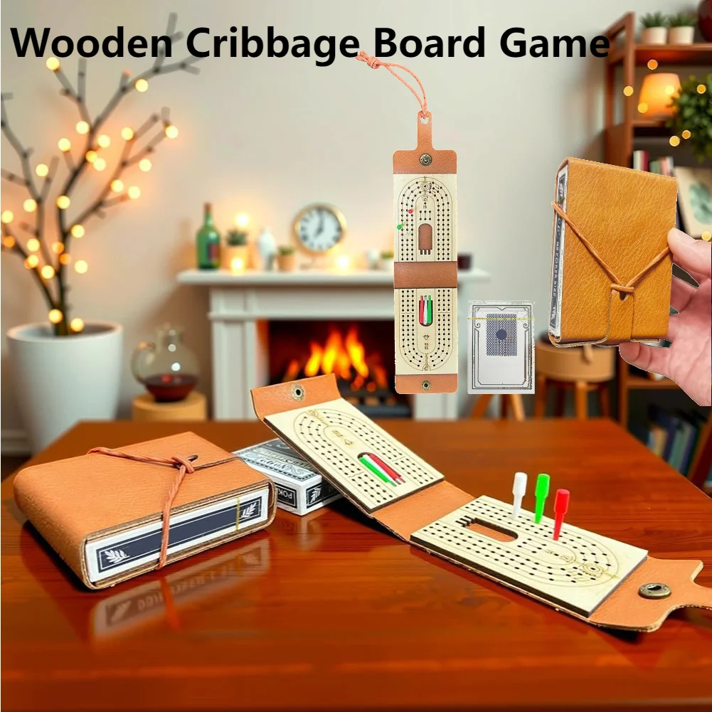 Wood Cribbage Board Game Classic 3 Track Cribbage Board With 6 Cribbage Pegs Portable Card Board Game For Adult Indoor & Outdoor