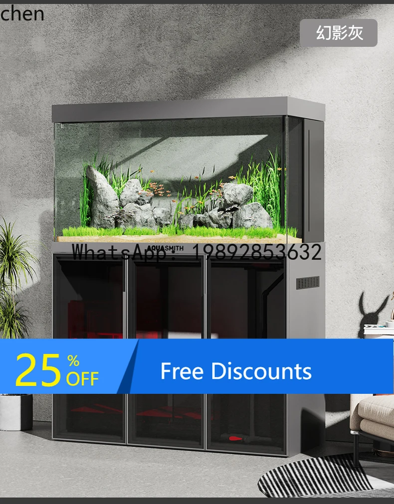

fish tank living room household ultra-white glass bottom filter dragon fish tank aquatic plant tank ecological aquarium