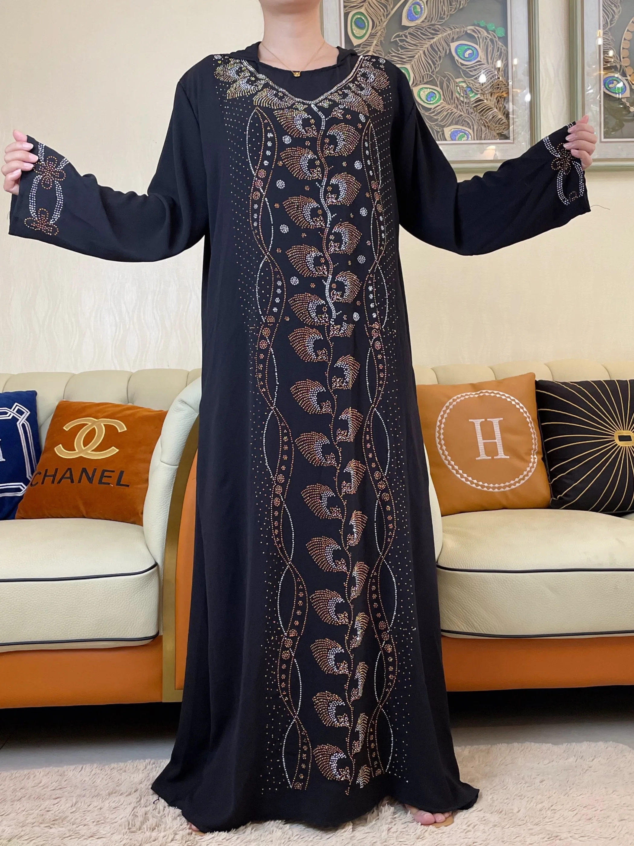 Luxury African Autumn Women Dresses 2022 New Islamic Clothing Dashiki Diamond Abaya Dubai Robe Evening Long Sleeve Muslim Dress