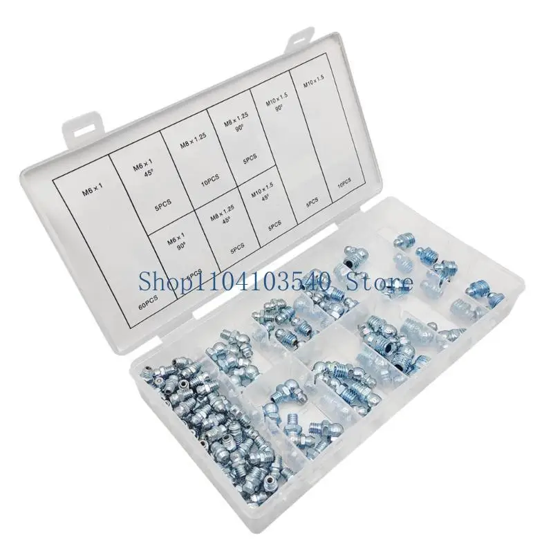 02DC 110Pcs Grease Fittings Assortment Metric Zerk Grease Fittings Straight 45 90 Degree Angled Grease for Grease Guns