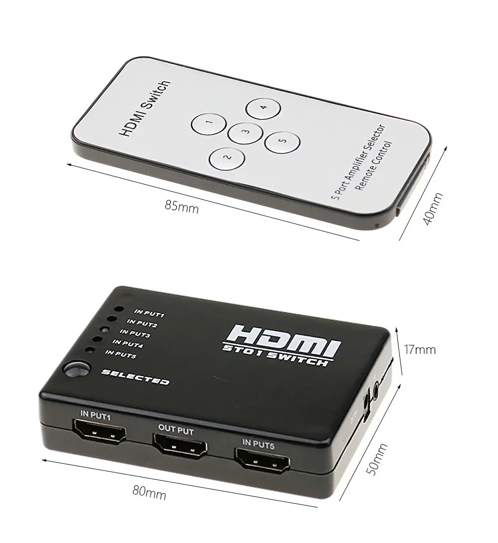 NEW HUB 5 Ports 1080P Video HDMI Switch Switcher HDMI-compatible Splitter with IR Remote splitter box for HDTV DVD PS3