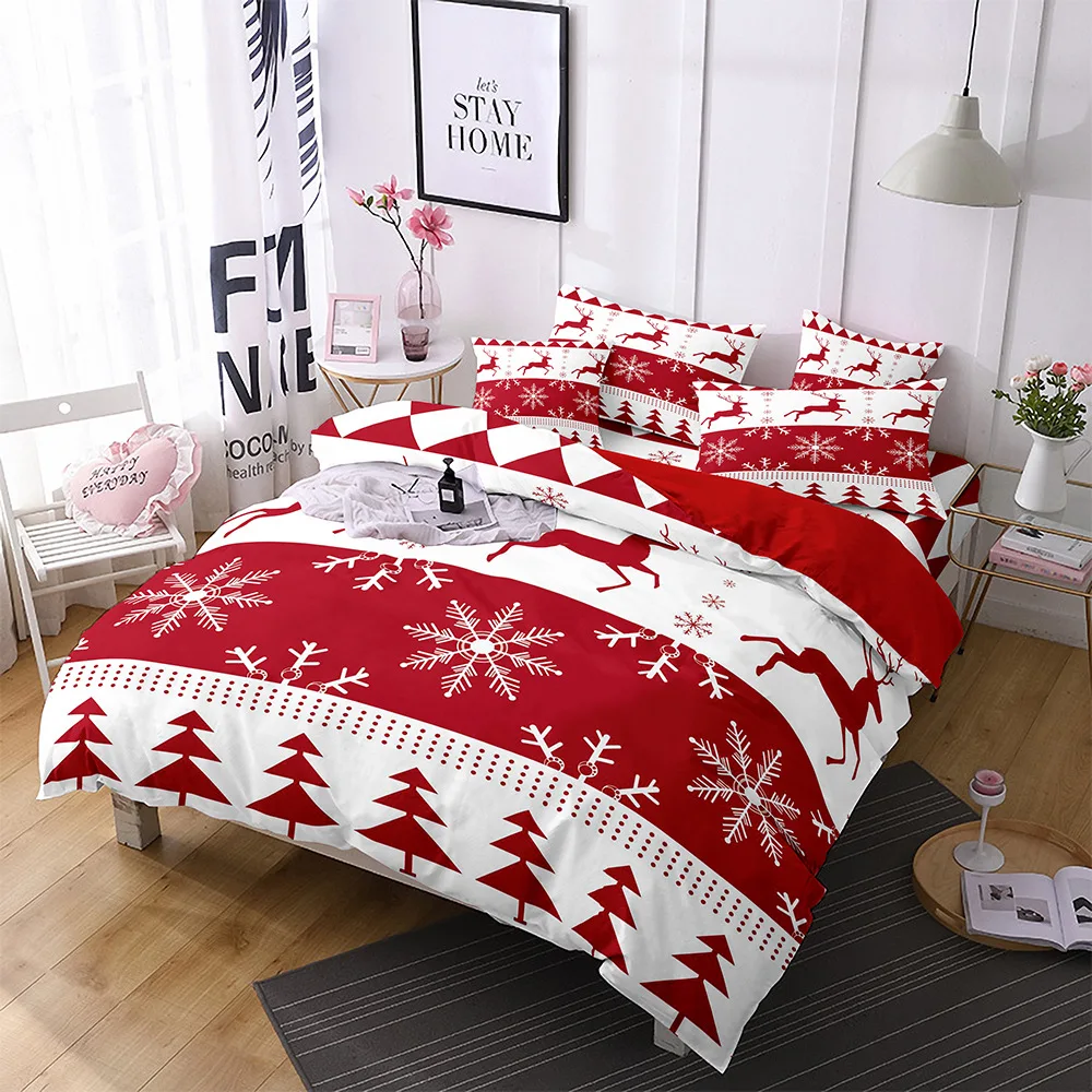 Pink Bedding Set Merry Christmas Duvet Cover Set for New Year Home Girls Bedroom Decor Soft Cozy Machine Washable Christmas Gift