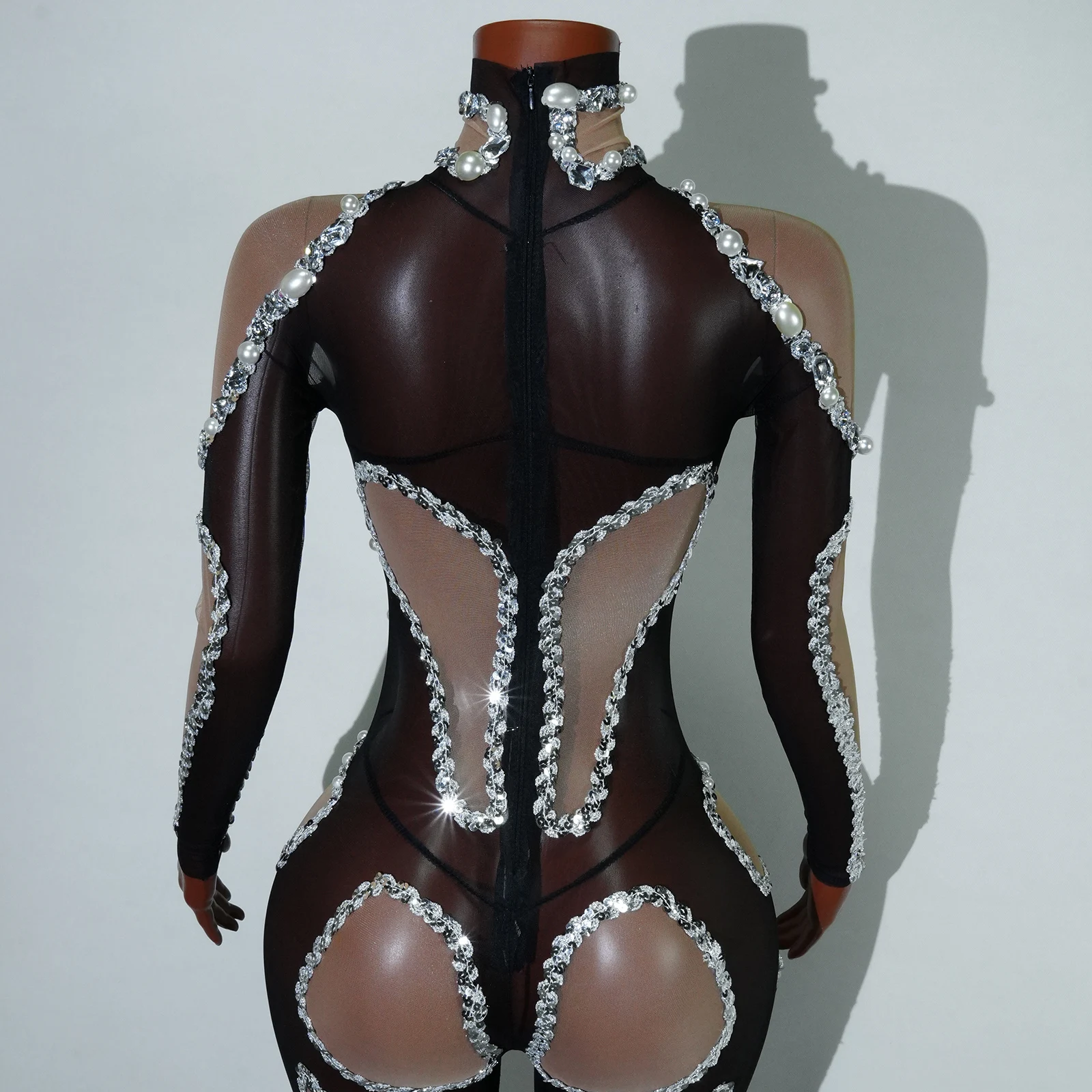 Combinaison Sexy en maille transparente, couleur chair, pour Halloween, fête d'anniversaire, chanteur, Performance, justaucorps Drag Queen, Festival pôle