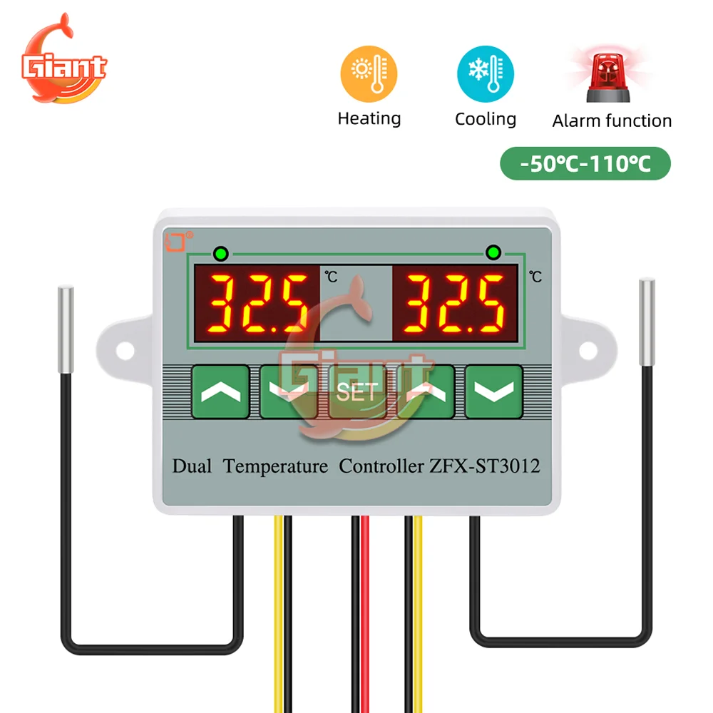 Intelligent Temperature Controller Dual LED Digital Temperature Sensor Meter Electric Heating Cooling Thermoregulator Thermostat