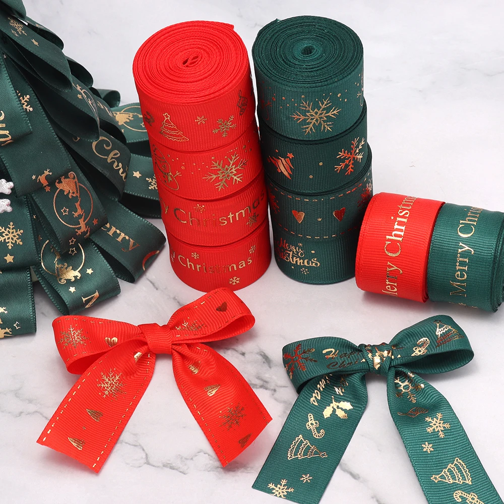 5 Yards 25mm 1 Zoll Weihnachtsband Bedrucktes Weihnachts-Polyesterband für DIY-Geschenkverpackung Handgemachtes Design Weihnachtsdekoration – Detail 3
