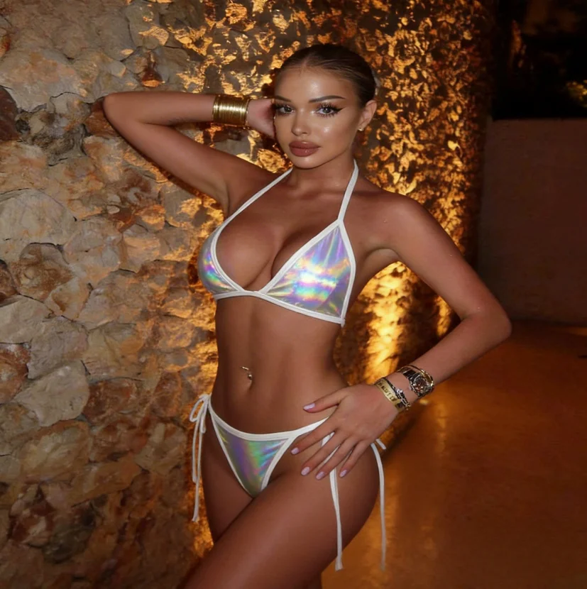 AKYZO European and American Sexy Backless Bikini Hot Girl Strappy Swimsuit Set High-Quality Women's Bikini