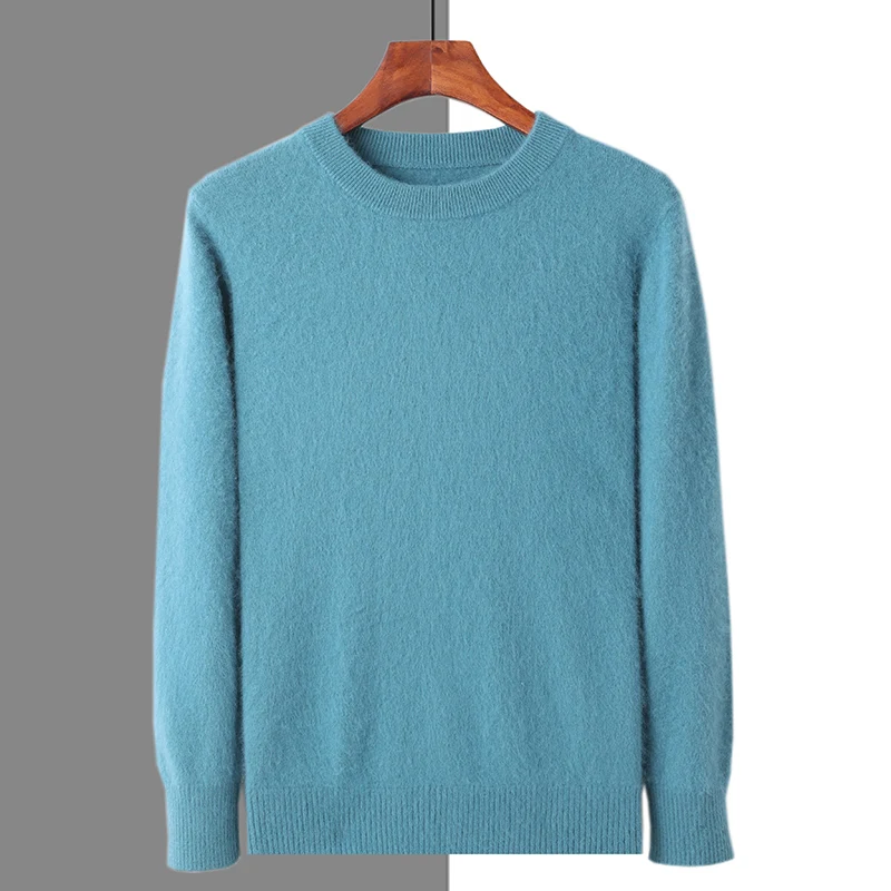 men\'s 100% pure mink cashmere sweater O-neck pullover knitted plus size sweater winter new coat long sleeve high-end pullover