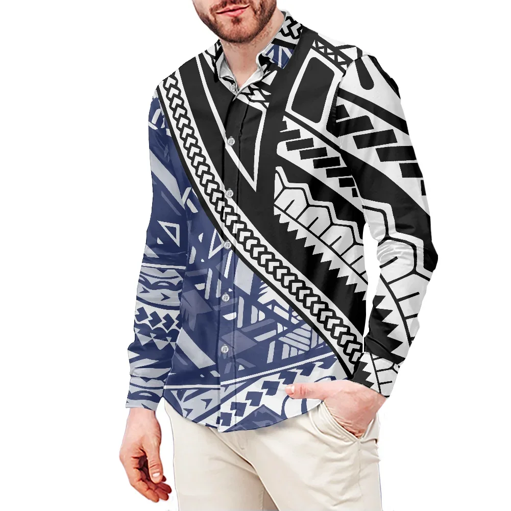 Men Samoan Dress Shirt , Tribal Art, Vintage Tattoo Print, Polynesian, Elegance Long Sleeve Shirt, Custom Logo, Fashion Clothing