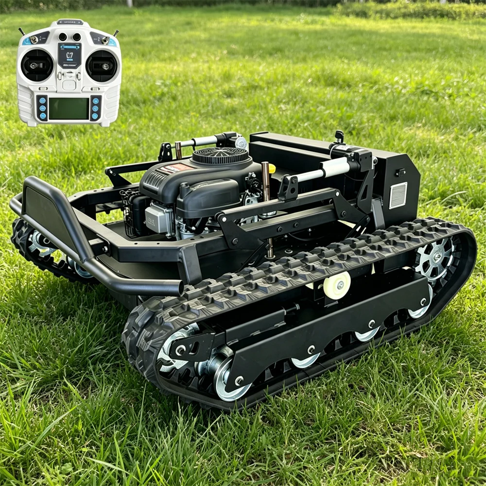 Remote Control Crawler Lawn Mower Powered All Terrain Tracked Robot Grass Cutter for Home Park Orchard Slope Weeding