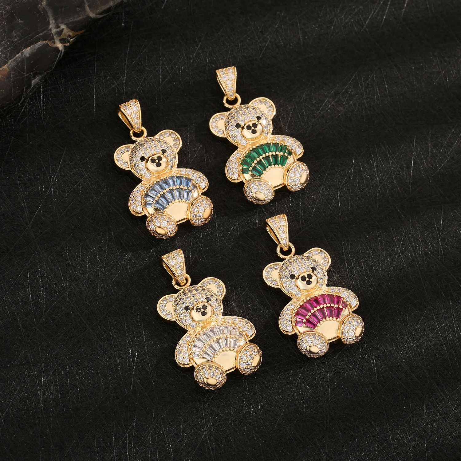 Free shipping Cute Hip Hop 14k gold-plated cute fan bear moissanite copper pendant with optional styles Exclusive gift for women