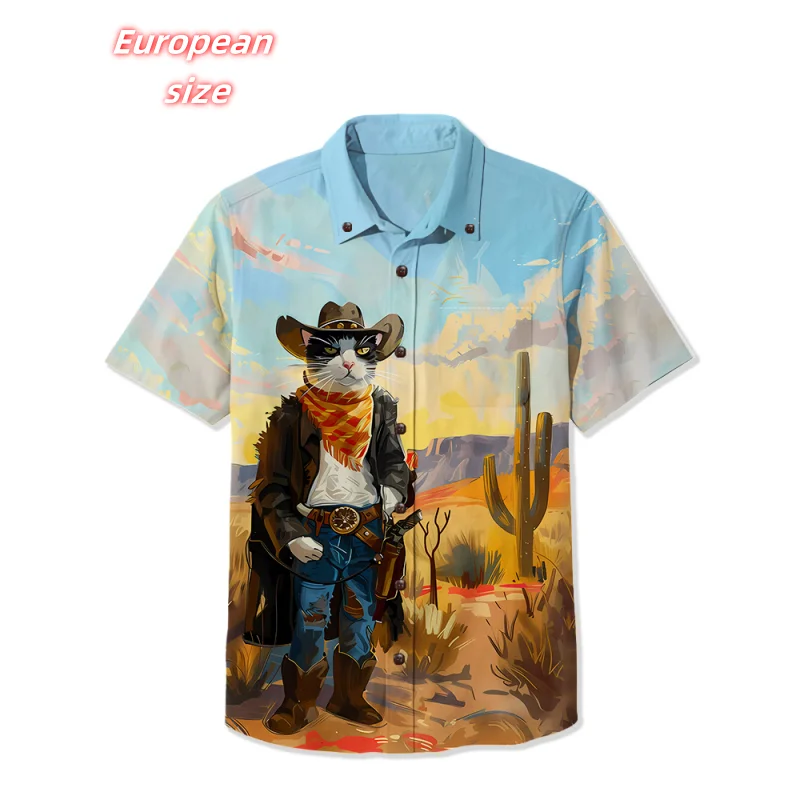 

Cat Raccoon Flower Pattern Hawaiian Shirt For Men Cute Animals 3D Printed Blouse Summer Short Sleeve Lapel Tops Aloha Shirts
