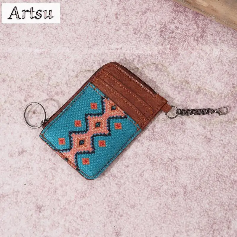 European American Wallet Retro Cotton Linen Printed Western Women's Wallet Bohemian Style Multifunctional Card Bag Handbag