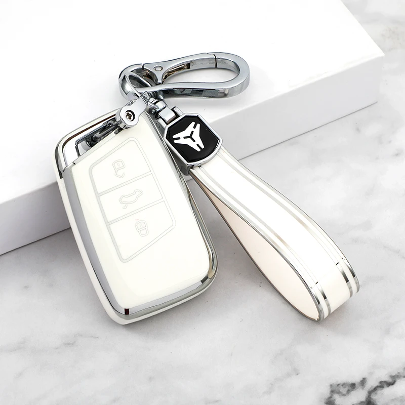 Silver Edge TPU Car Key Case for Volkswagen CC PASSAT Magoan Lavida B8 Arteon Atlas 3 Button Key Cover Interior Accessories