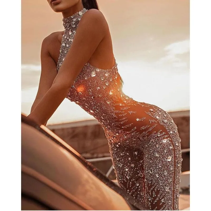 2025 Winter Women Gold Speckled Sleeveless Jumpsuit Long Pant Romper Sexy Elegant One Piece Outfit for Party Night Out Occasion