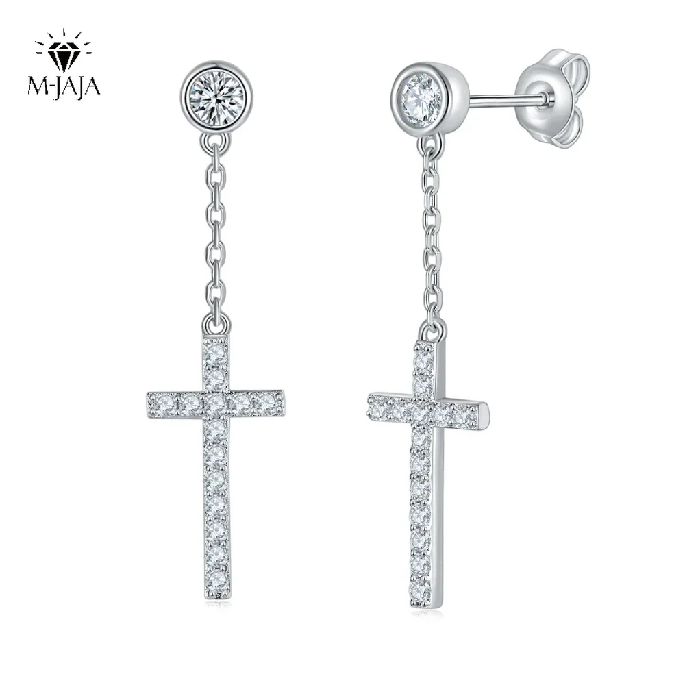 

M-JAJA муассанит крест кулон серьги цепочка с кисточками серьги-капли для женщин/мужчин позолоченные стерлингового серебра S925 ювелирные изделия