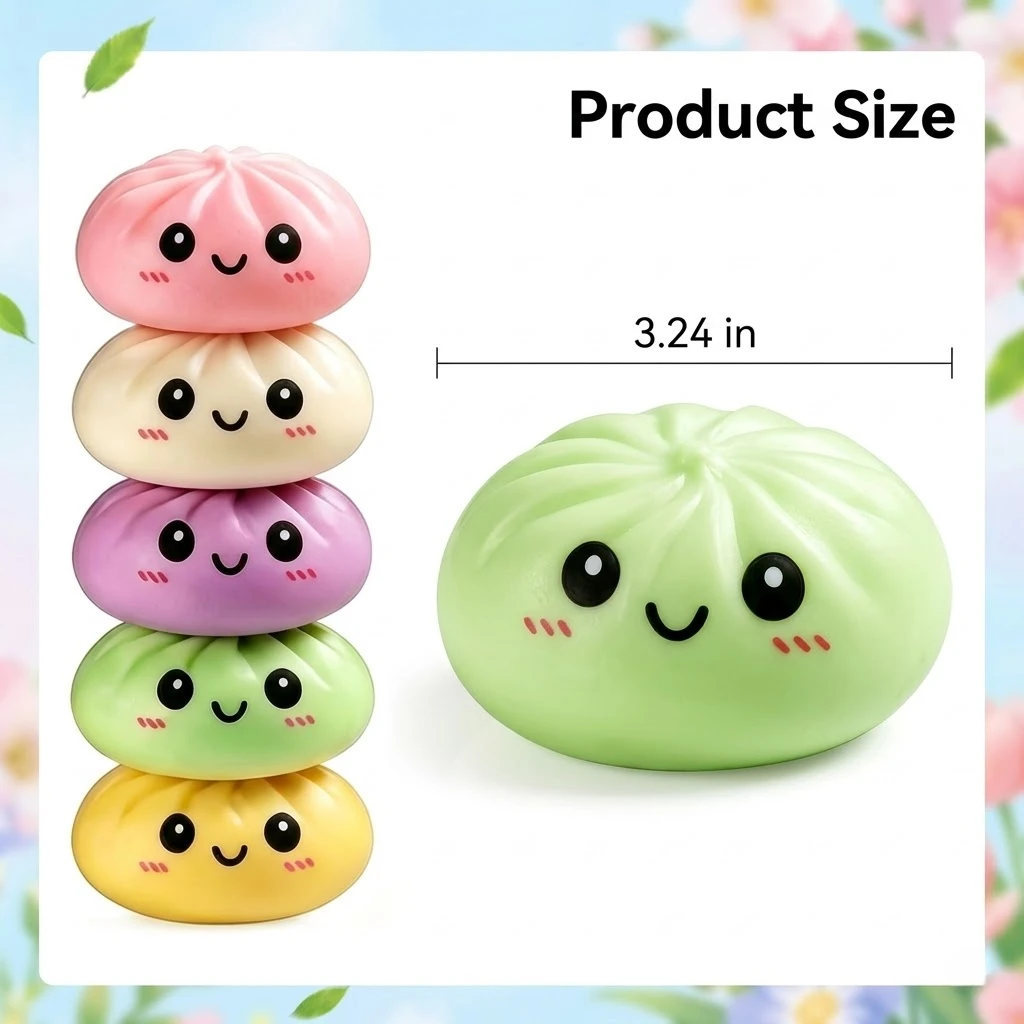 Mystery Dumpling Squishy Box: Glitter Bao Bun with Steamer Attachment, Blind Box Surprise Fidget, Aesthetic Desktop Ornament