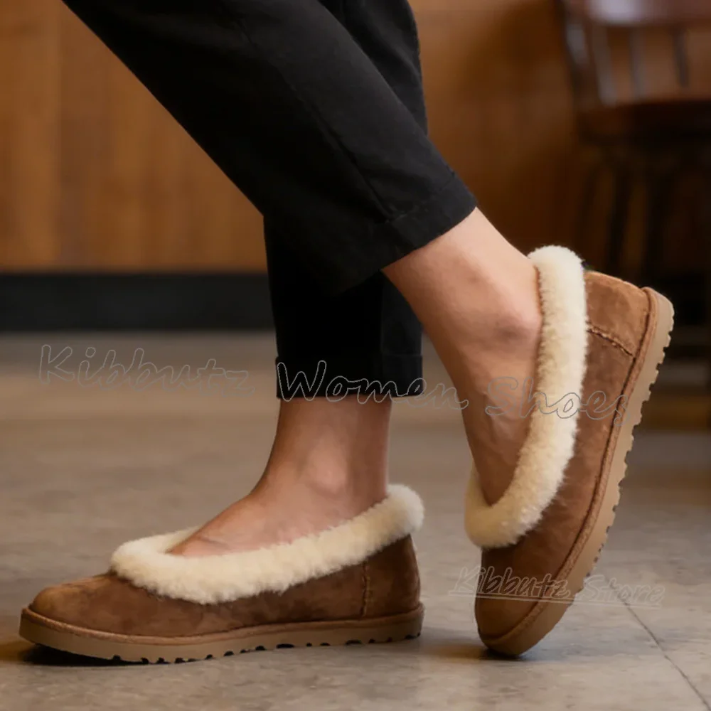 

Пушистые зимние туфли-лодочки, зимние теплые женские туфли без шнуровки, модная новинка, однотонная, лаконичная, элегантная замшевая кожа