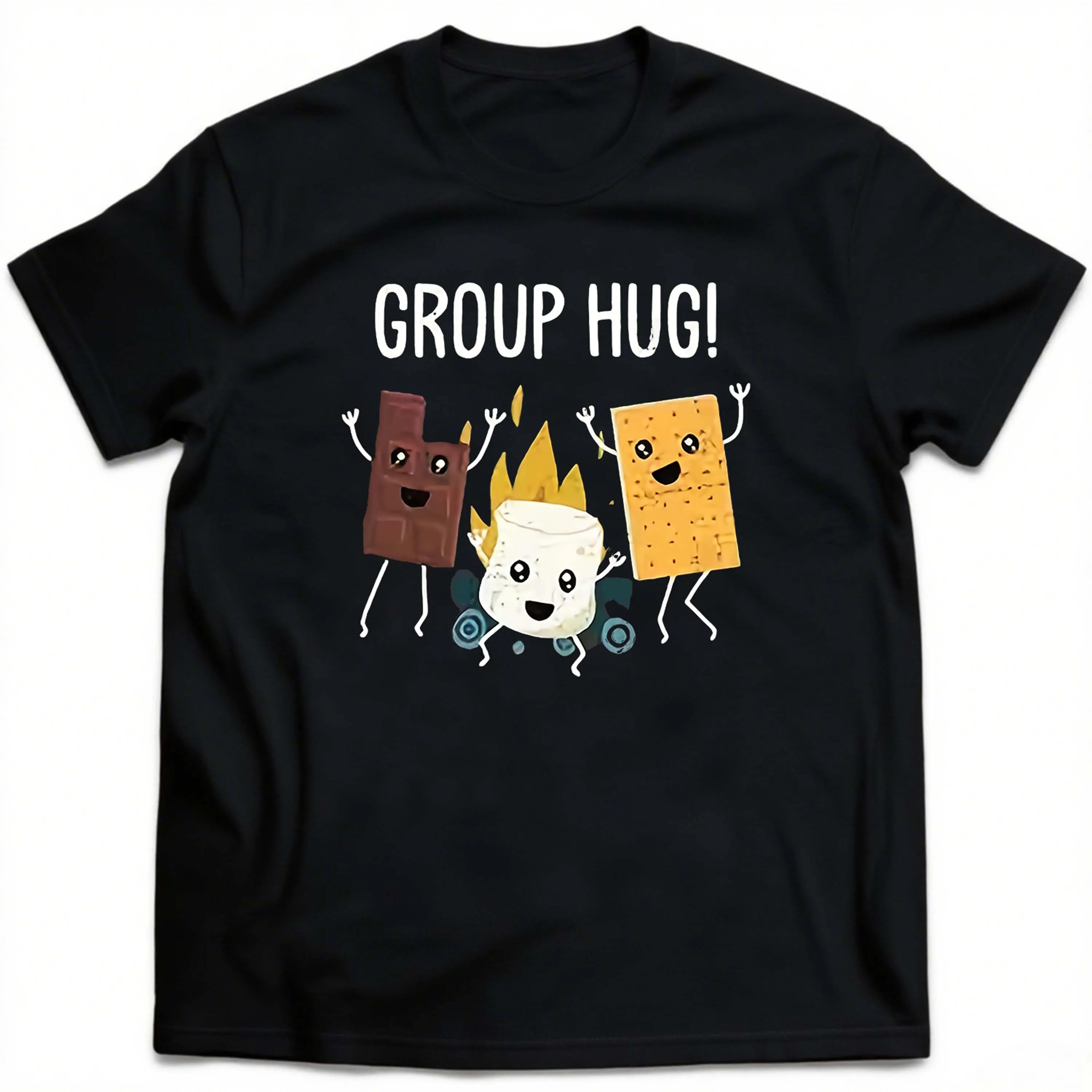 تي شيرت أسود بأكمام قصيرة مقاس كبير مع نمط كرتوني "Group Hug" مناسب للارتداء الترفيهي في الصيف