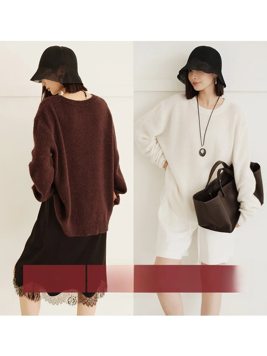 

Amyy Studios Lightweight Fluffy Warm Loose Wool Camere round Ne Knitted Sweater Comfortable Fit Long Sve Crew Ne Top
