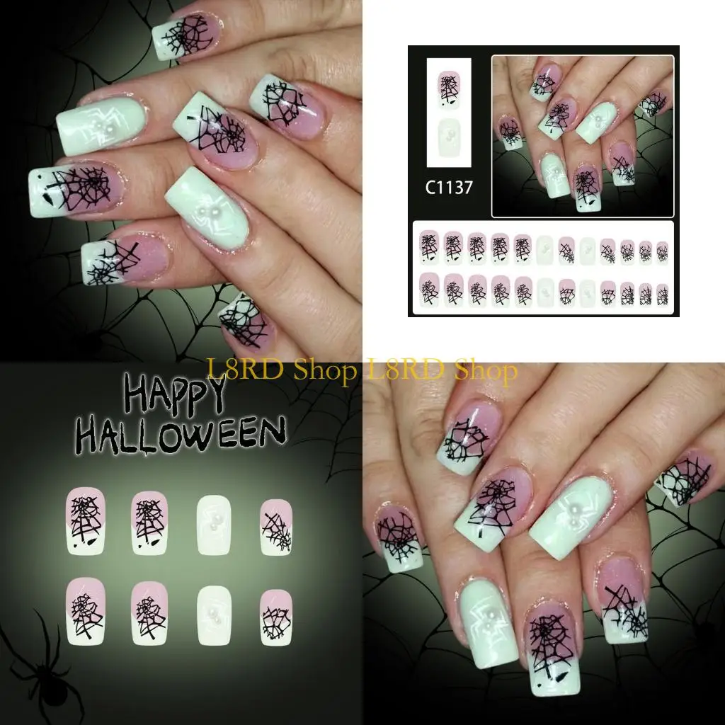 

L8RD 24 шт. Хэллоуин искусственные ногти белая паутина ABS не нужны инструменты ногти