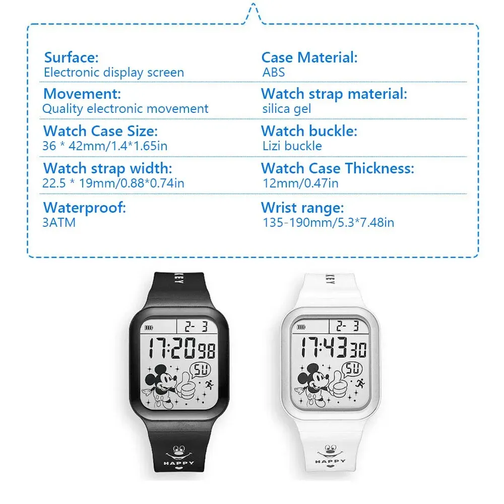 Disney jam tangan elektronik anak, jam tangan elektronik, Jam Alarm silikon berpendar, anti air, hadiah ulang tahun