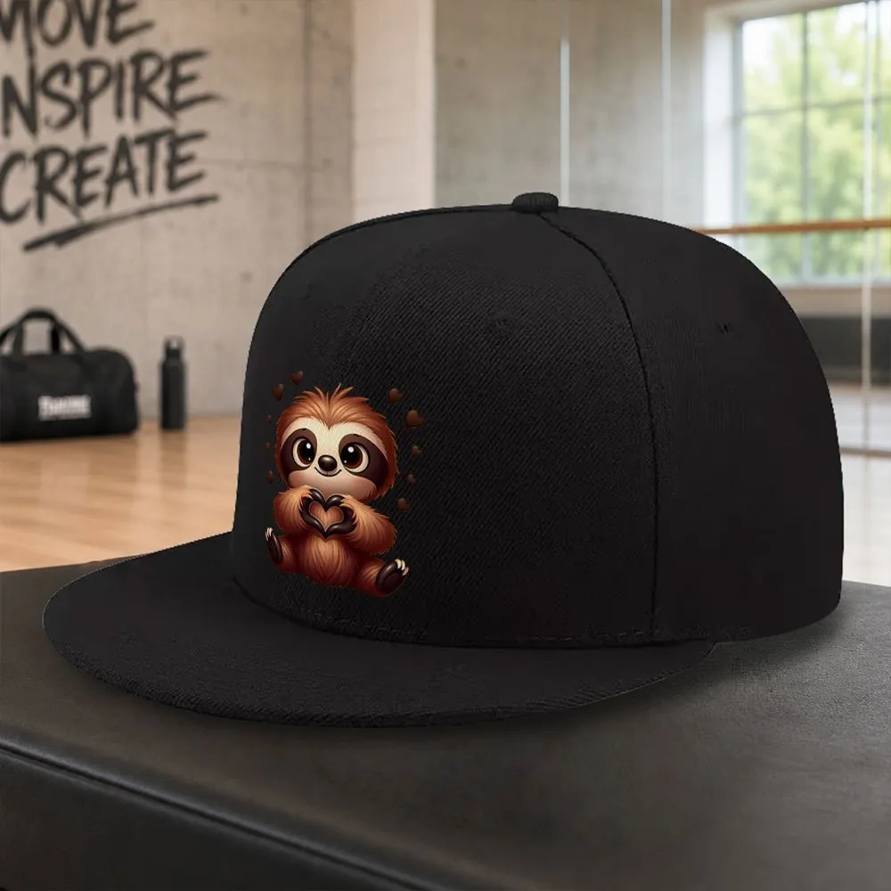 Cute Sloth Heart Design Baseball Cap Unisex Flat Brim Casual Outdoor Street Style Hat