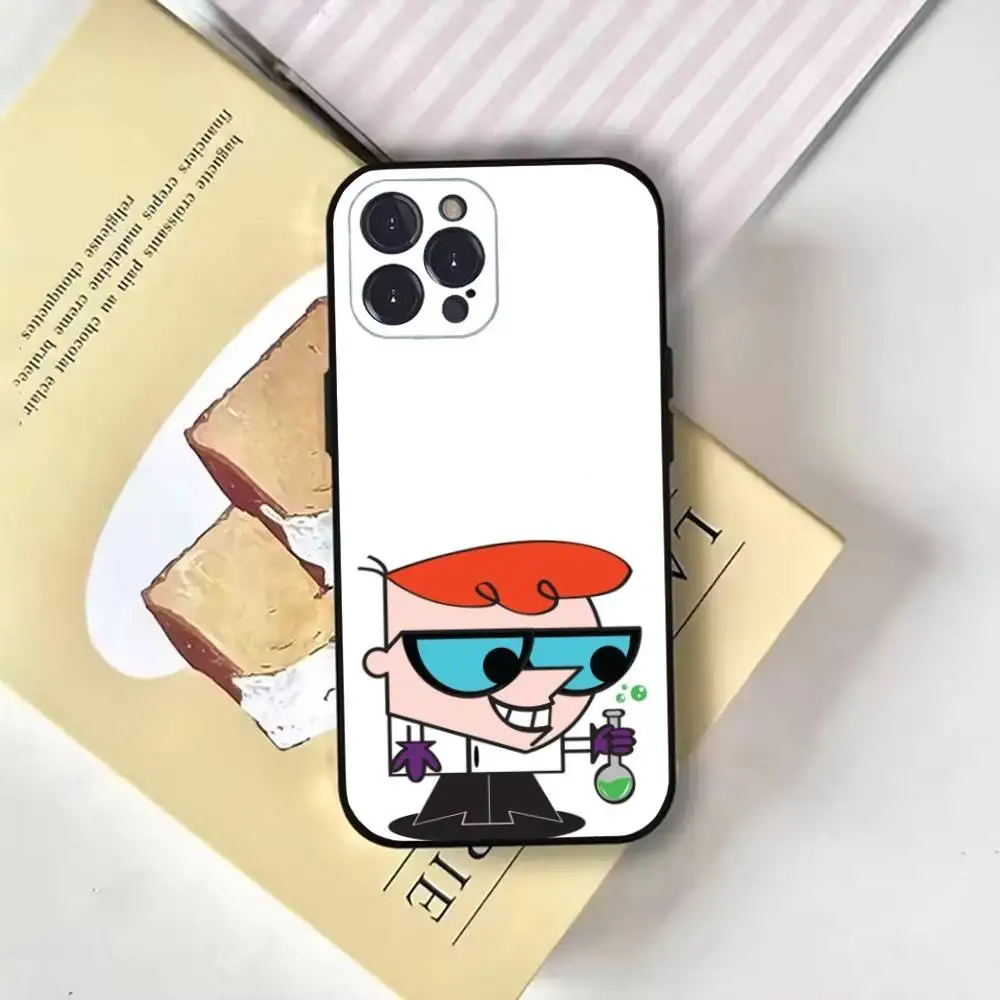 حافظة هاتف كارتون D-Dexters Lab لهاتف iPhone16,15,14,13,12,11 Plus,Pro Max,XS,X,XR,SE,Mini,8,7,غطاء أسود ناعم