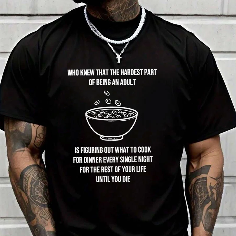 

Мужская черная футболка с принтом «Что приготовить» (What To Cook) – забавная повседневная футболка с круглым вырезом для приключений, 2026