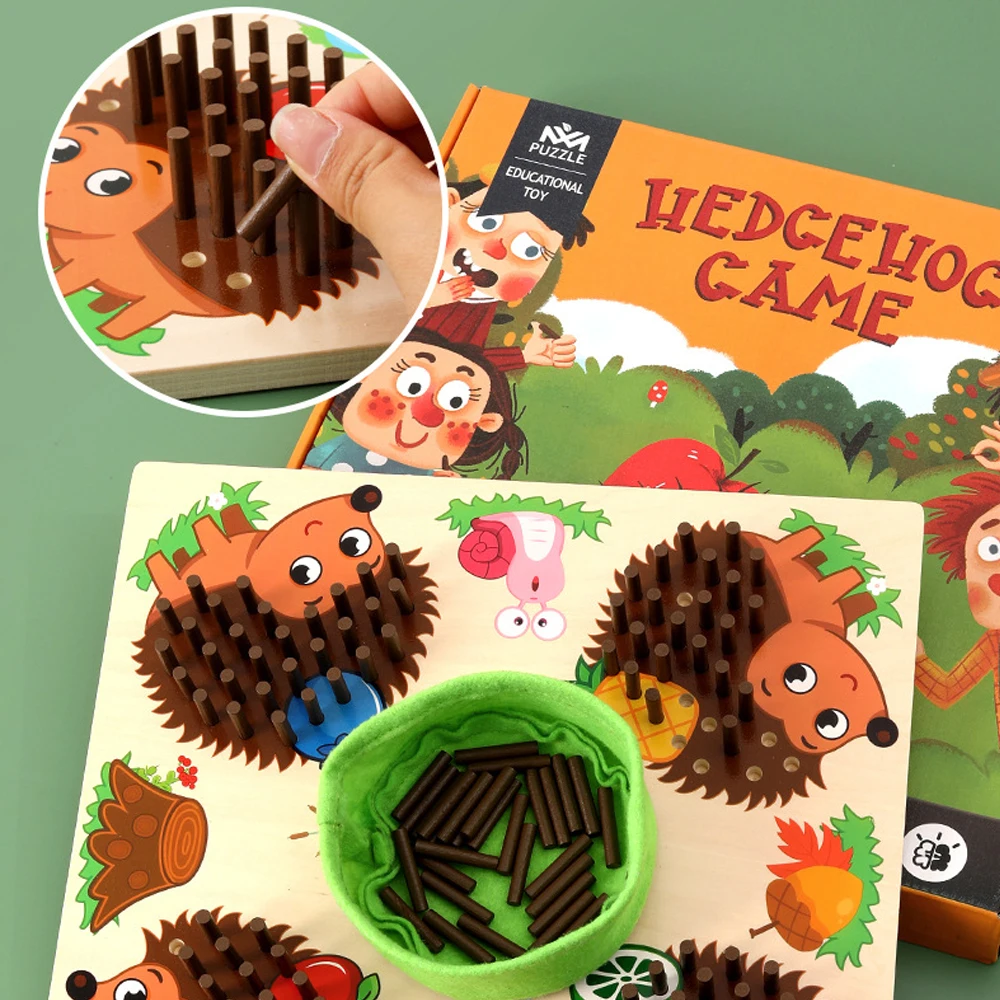 Wooden Hedgehog Plug in Board Game Kids Montessori Early Education Toys Learning Counting Matching Game for Toddler